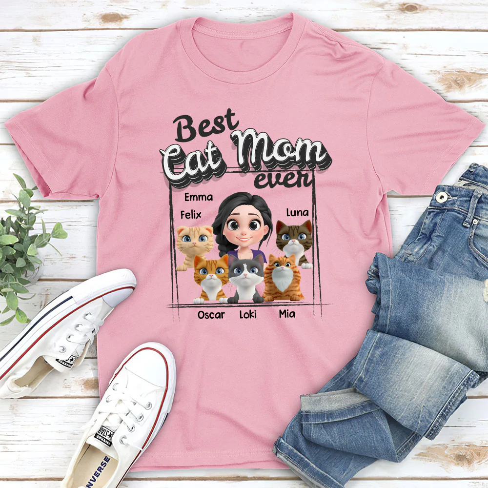 Best Of The Best Cat Mom - Personalized Custom Unisex T-Shirt - Image 4