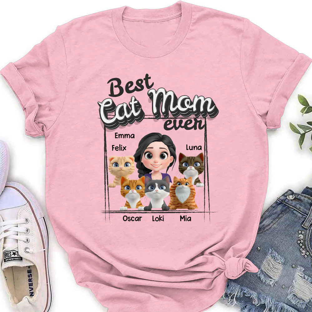 Best Of The Best Cat Mom - Personalized Custom Women's T-Shirt - Image 4