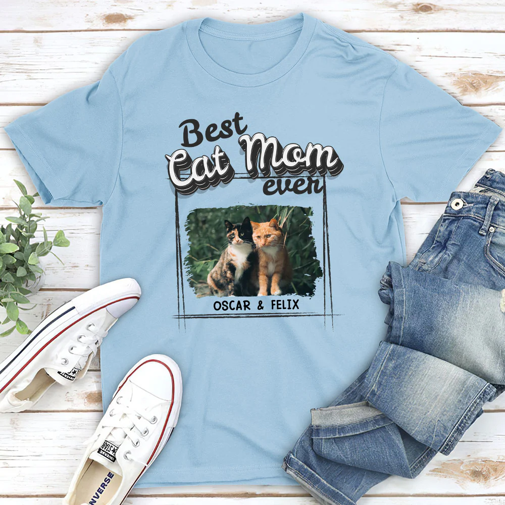 Best Of The Best Cat Mom Photo - Personalized Custom Unisex T-Shirt - Image 3