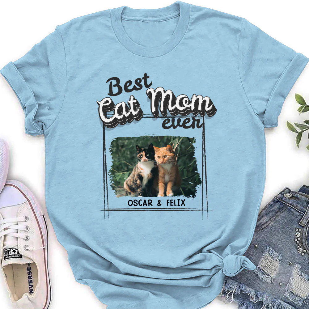 Best Of The Best Cat Mom Photo - Personalized Custom Women's T-Shirt - Image 3