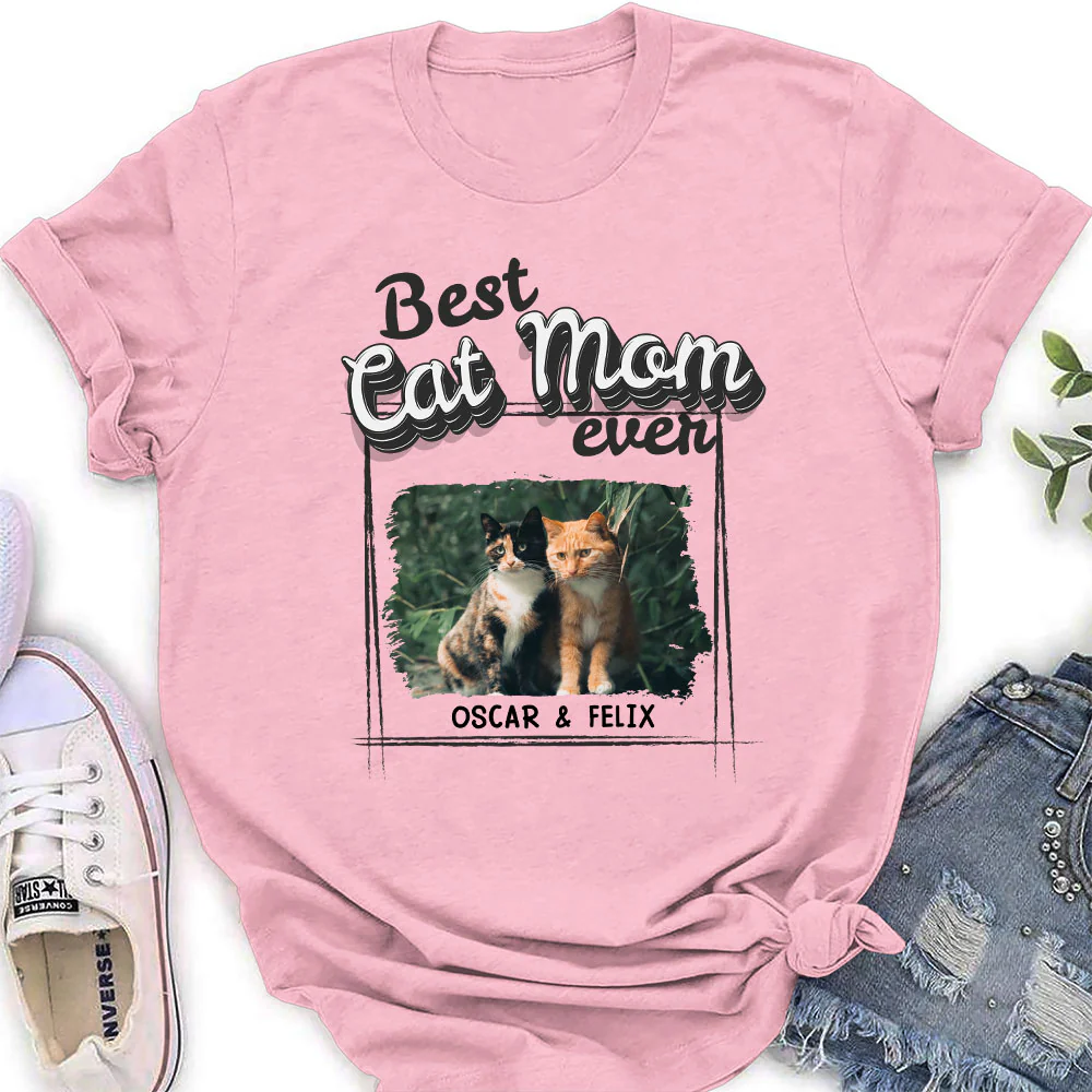 Best Of The Best Cat Mom Photo - Personalized Custom Women's T-Shirt - Image 4