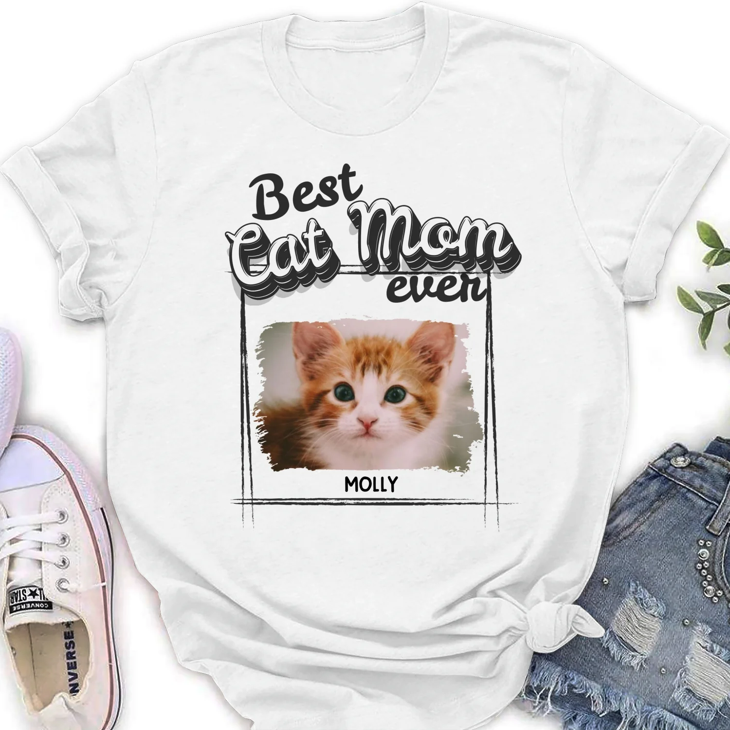 Best Of The Best Cat Mom Photo - Personalized Custom Women's T-Shirt - Image 5