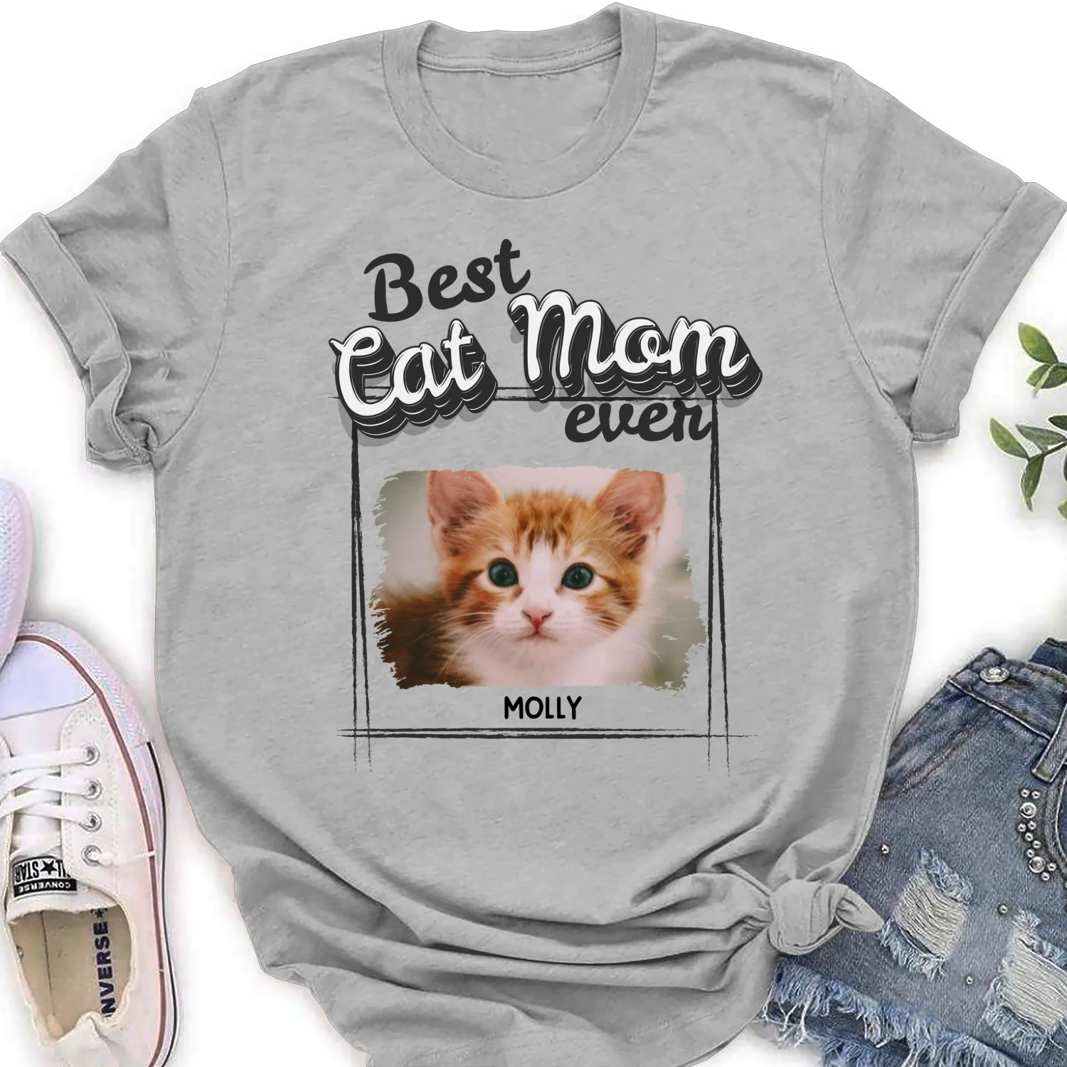 Best Of The Best Cat Mom Photo - Personalized Custom Women's T-Shirt - Image 6