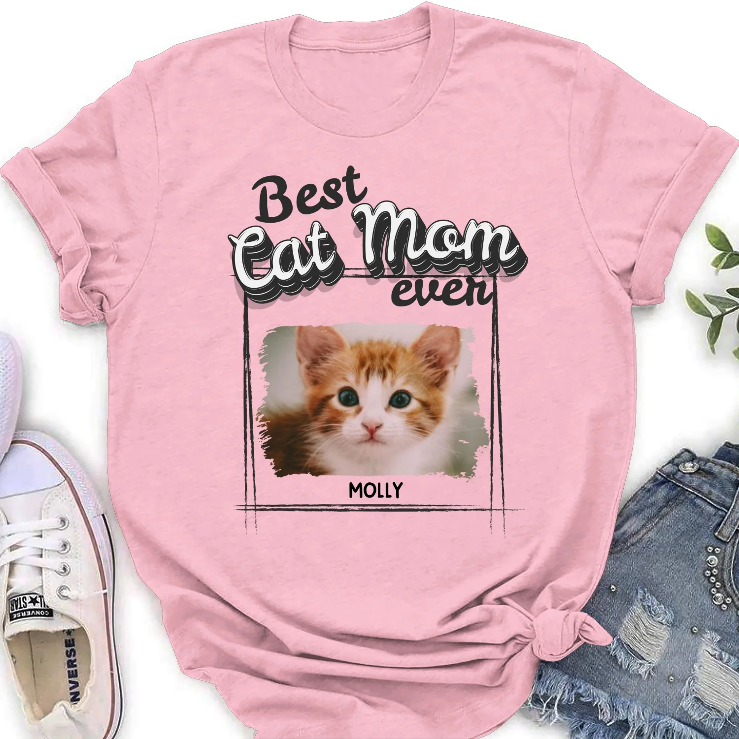 Best Of The Best Cat Mom Photo - Personalized Custom Women's T-Shirt - Image 7