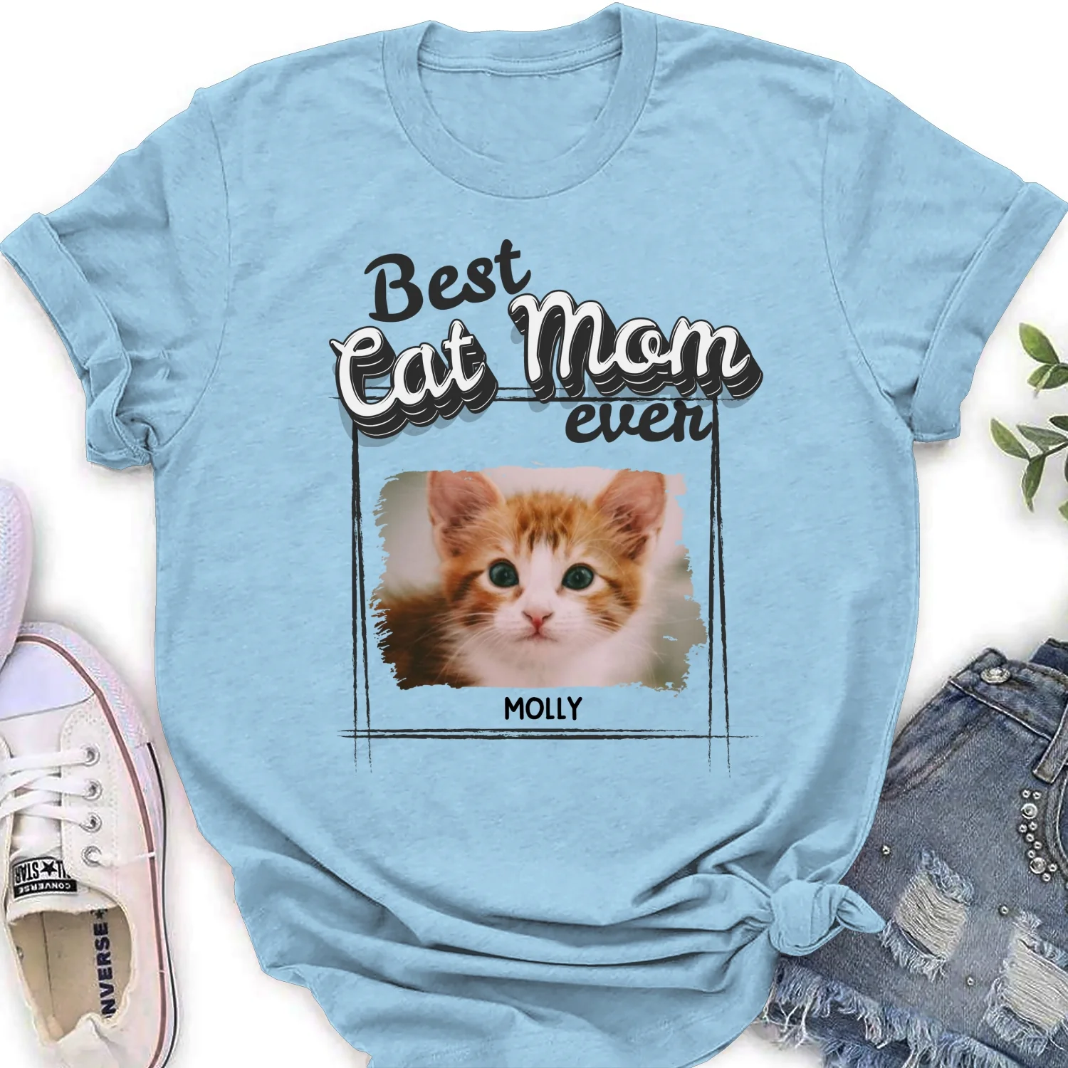 Best Of The Best Cat Mom Photo - Personalized Custom Women's T-Shirt - Image 8