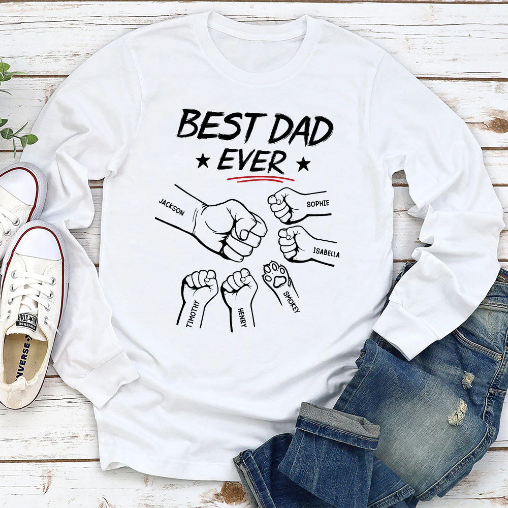 Best Papa Ever - Personalized Custom Long Sleeve T-shirt - Image 2