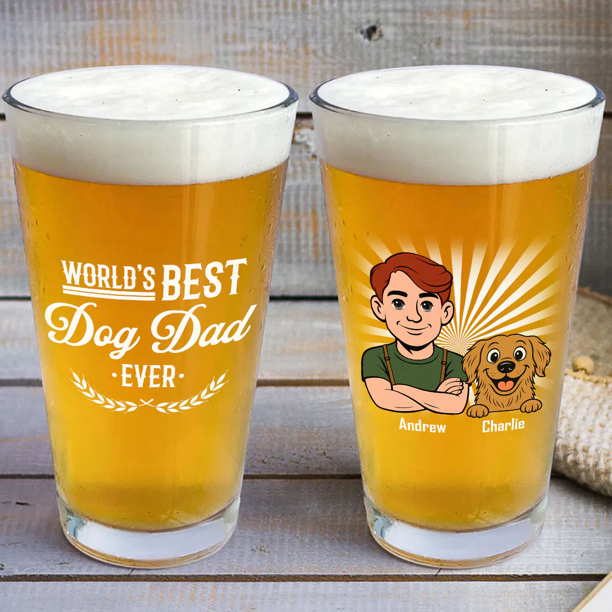 Best Retro Dog Dad - Personalized Custom Beer Glass - Image 2