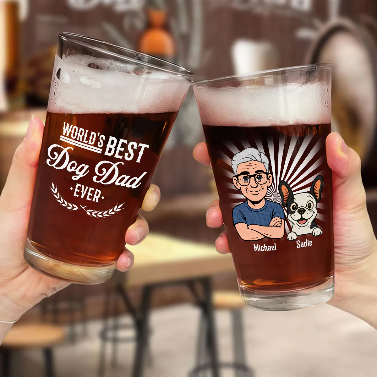 Best Retro Dog Dad - Personalized Custom Beer Glass - Image 6