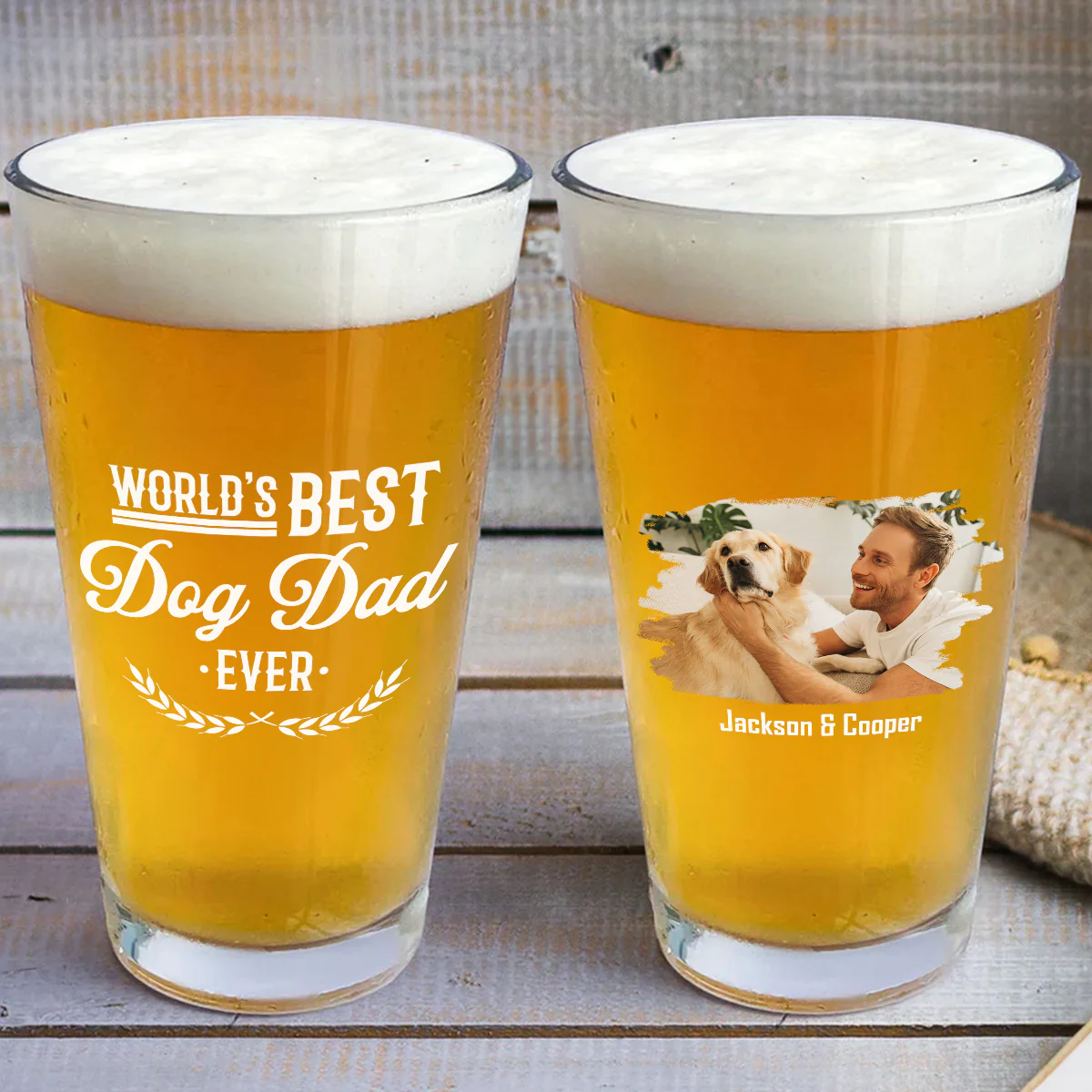 Best Retro Dog Dad Photo - Personalized Custom Beer Glass - Image 2