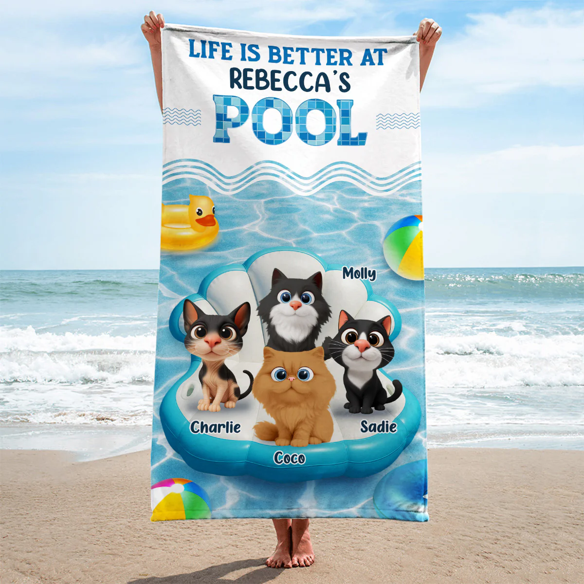 Better At Cat Mom Pool - Personalized Custom Beach Towel - Image 4