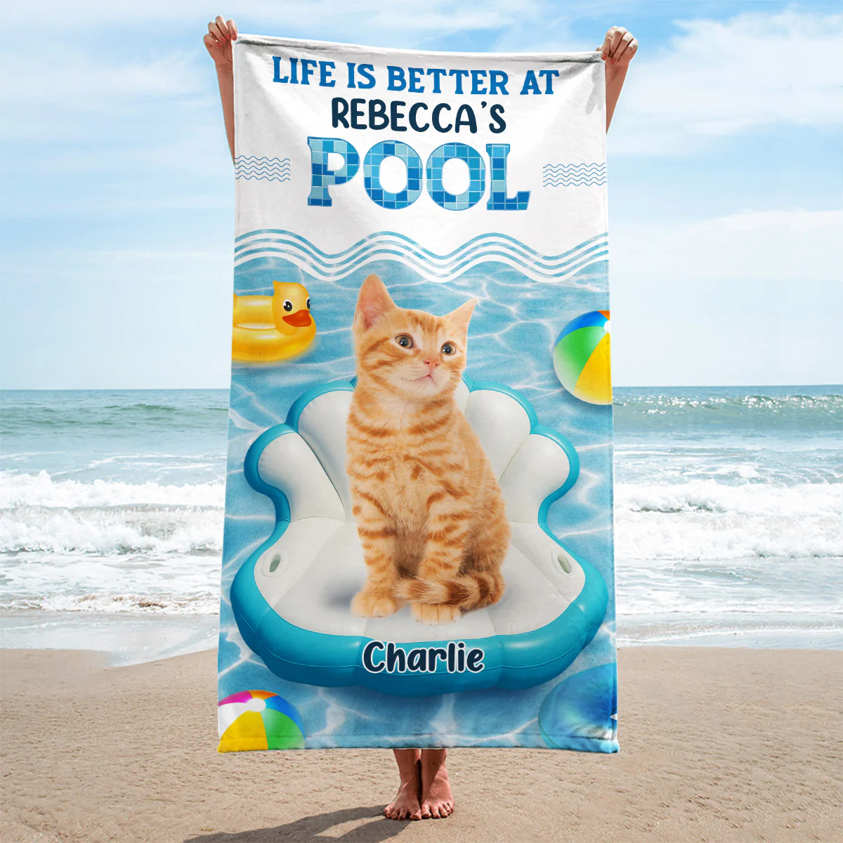 Better At Cat Mom Pool Photo - Personalized Custom Beach Towel