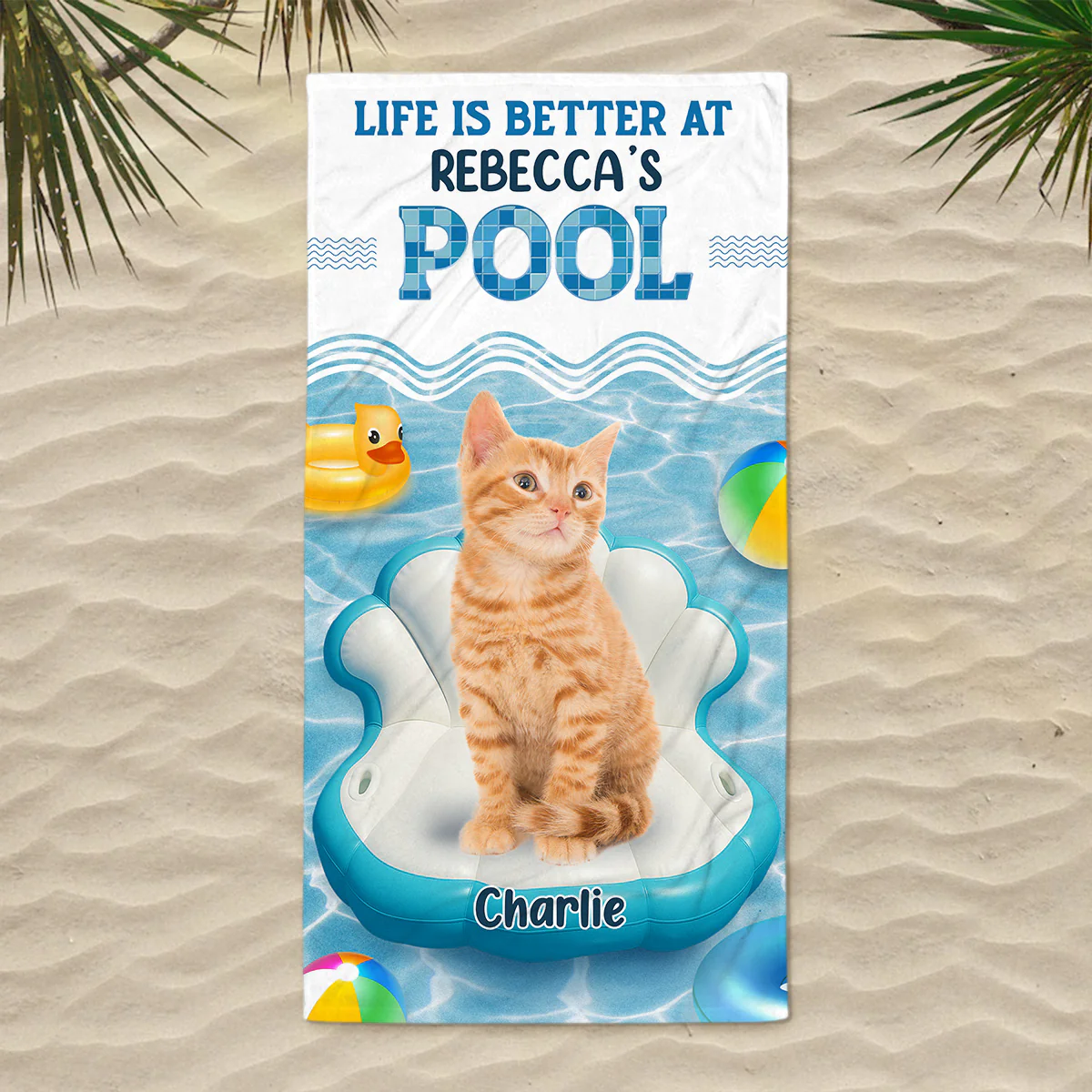 Better At Cat Mom Pool Photo - Personalized Custom Beach Towel - Image 3