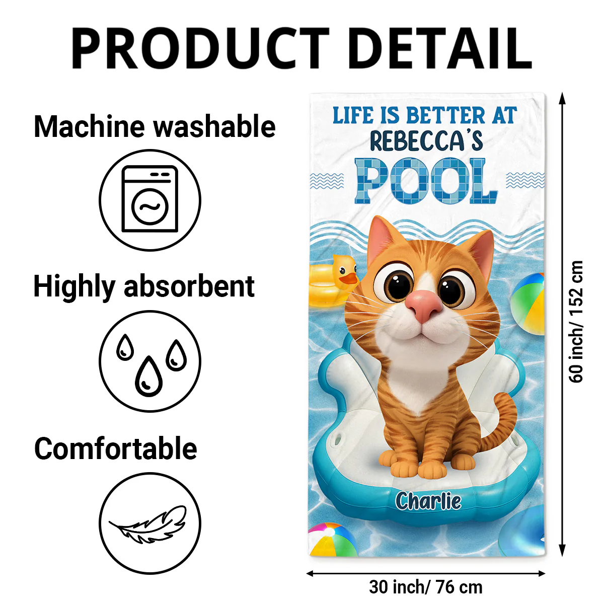 Better At Cat Mom Pool Photo - Personalized Custom Beach Towel - Image 4