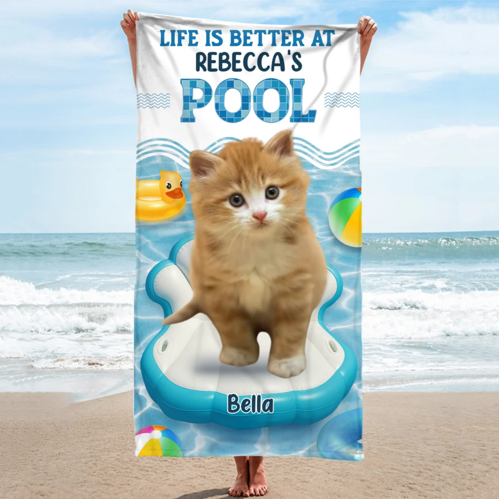 Better At Cat Mom Pool Photo - Personalized Custom Beach Towel - Image 6