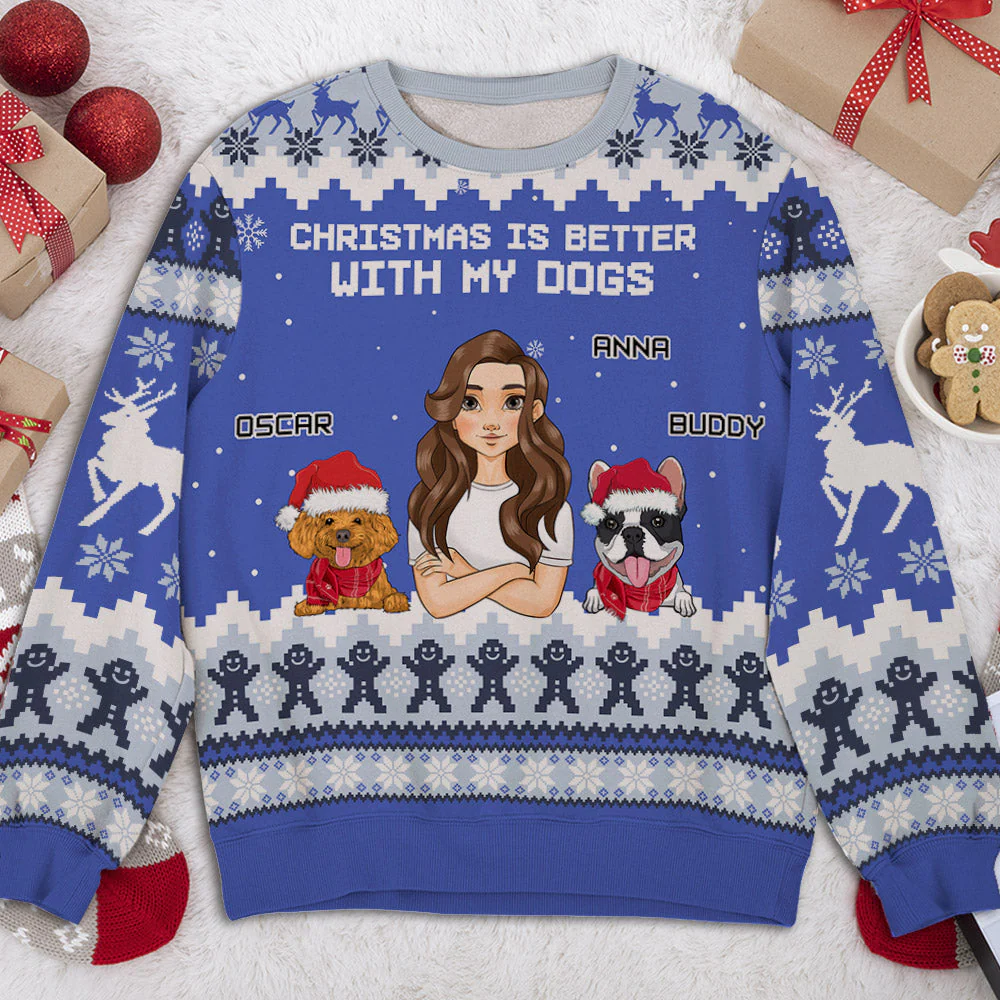 Better Holiday With Dogs - Personalized Custom All-Over-Print Sweatshirt - Image 2