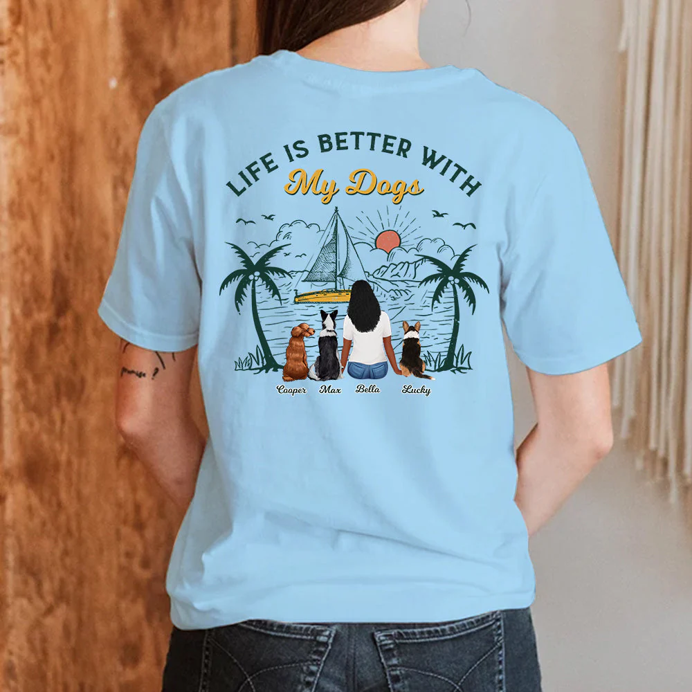 Better Life With Dogs & Beach - Personalized Custom Unisex T-shirt - Image 4