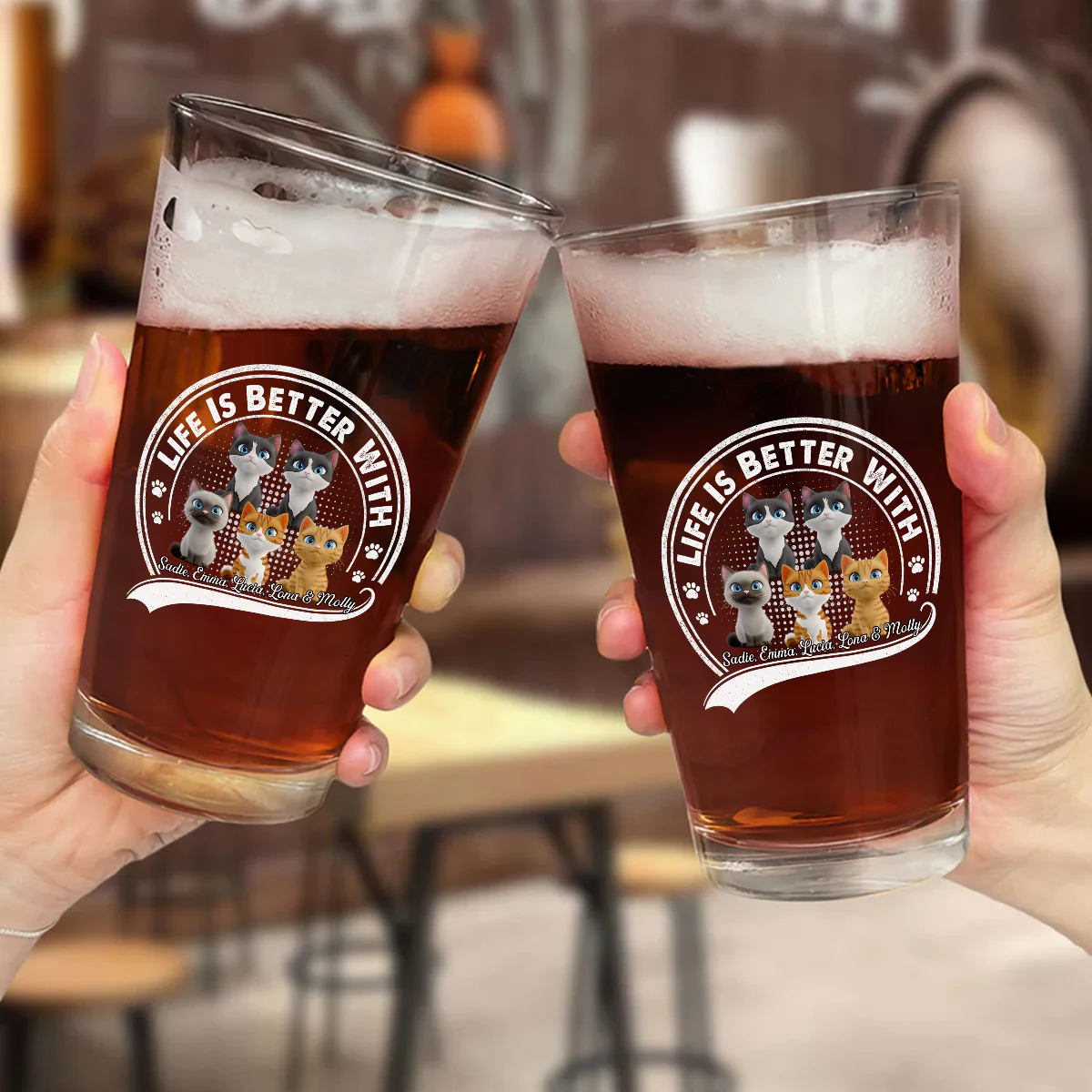 Better Life With My Cat - Personalized Custom Beer Glass - Image 5