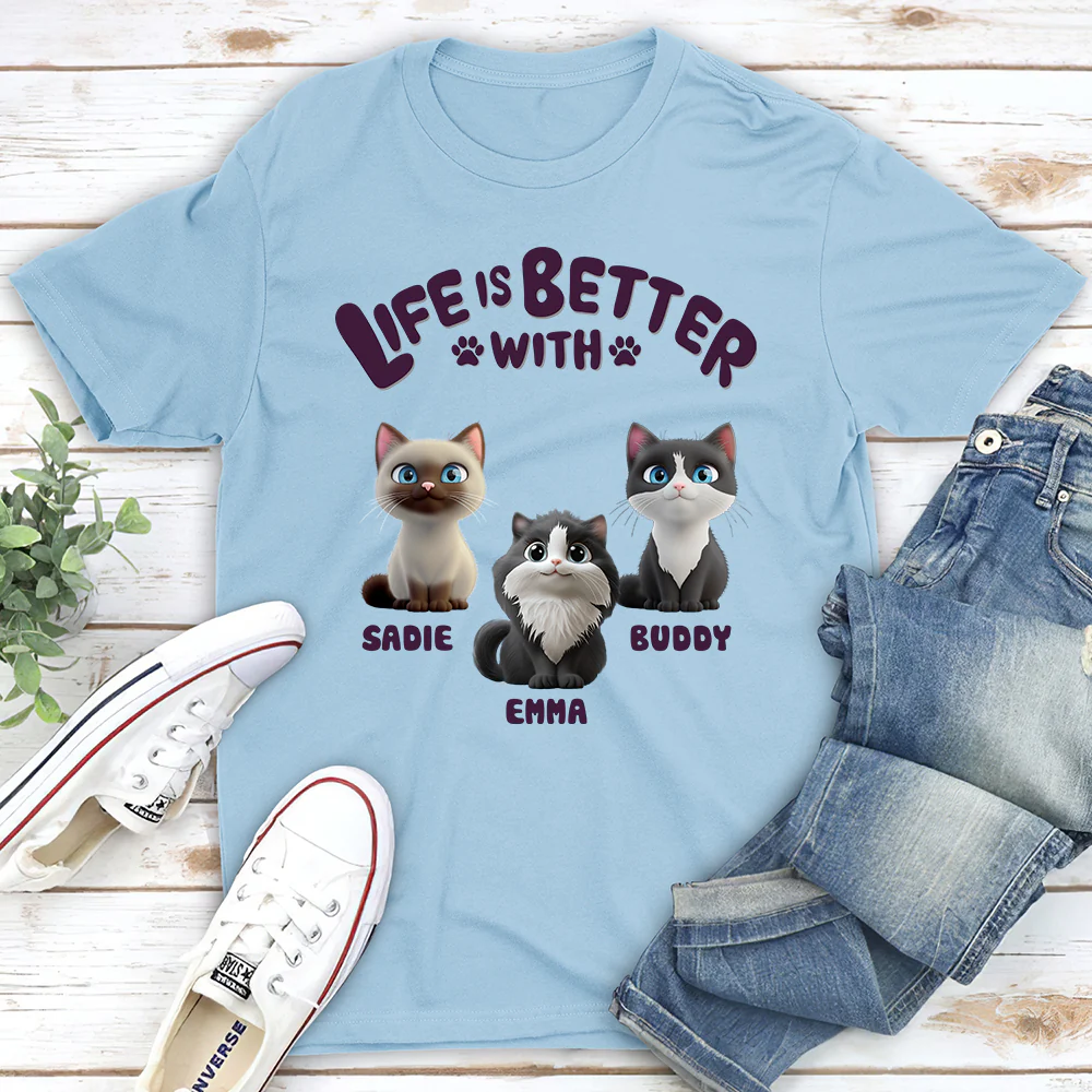 Better Life With My Cat - Personalized Custom Unisex T-Shirt - Image 3