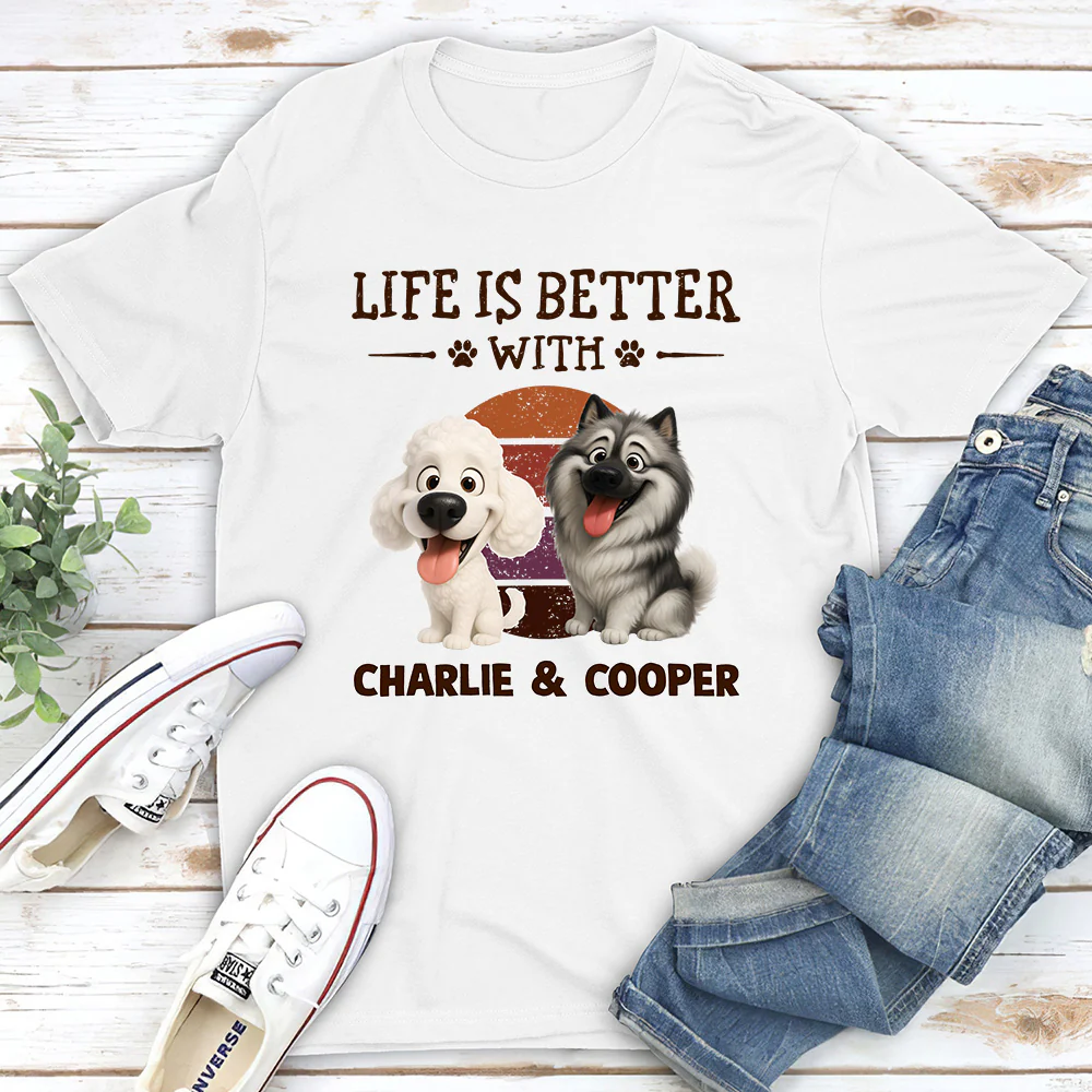 Better Life With My Dog Cartoon - Personalized Custom Unisex T-Shirt - Image 2