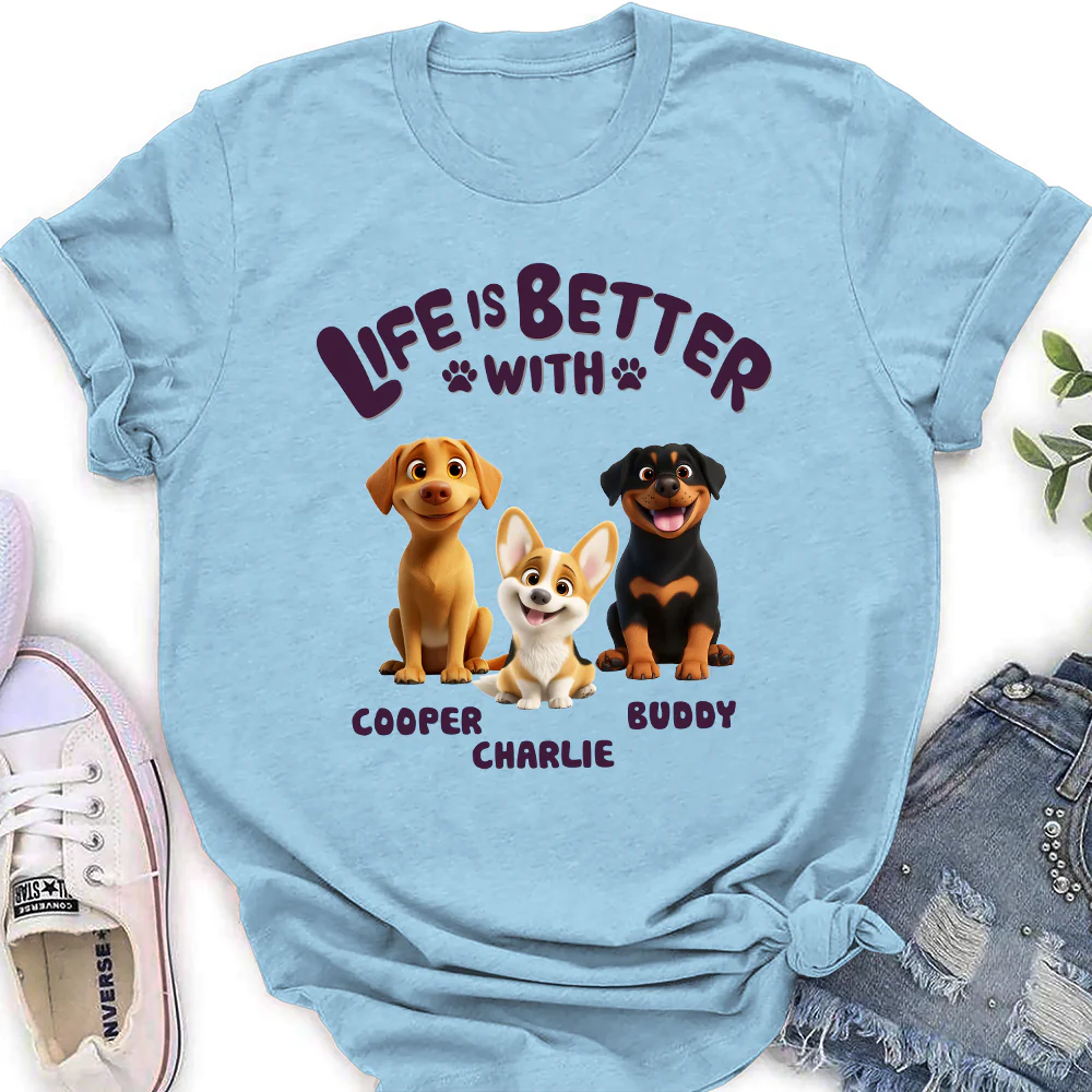 Better Life With My Dog - Personalized Custom Women's T-Shirt - Image 3