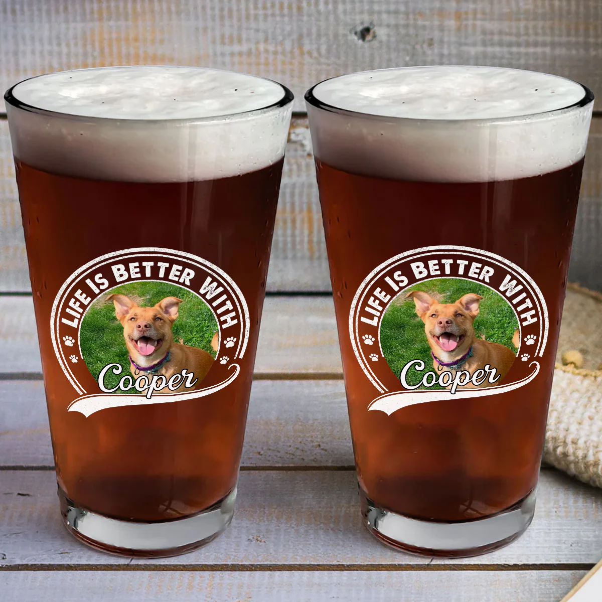 Better Life With My Dog Photo - Personalized Custom Beer Glass - Image 3