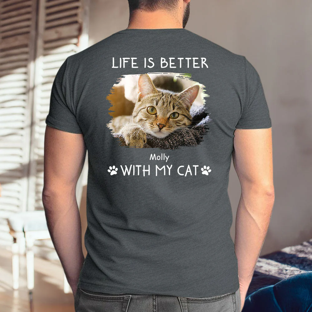 Better With Cats Photo - Personalized Custom Premium T-shirt - Image 3
