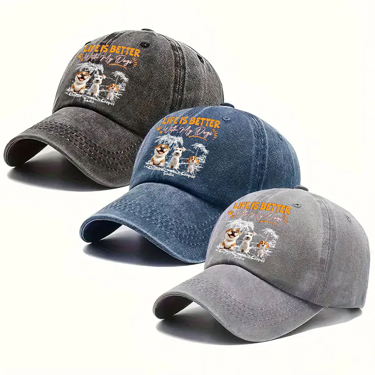 Better With Dog Parent Life - Personalized Custom Vintage Washed Denim Cap - Image 5