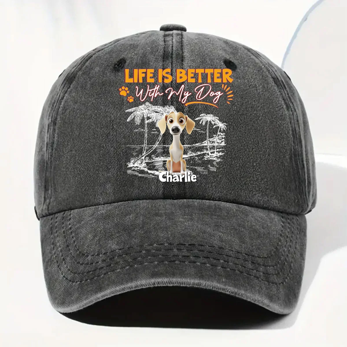 Better With Dog Parent Life - Personalized Custom Vintage Washed Denim Cap - Image 7
