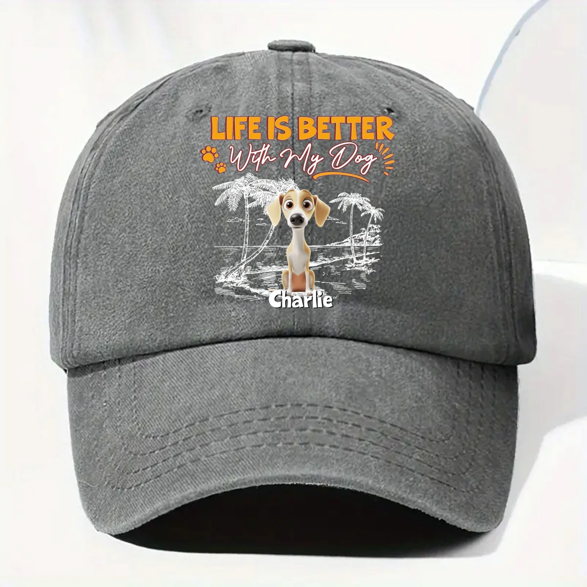 Better With Dog Parent Life - Personalized Custom Vintage Washed Denim Cap - Image 8