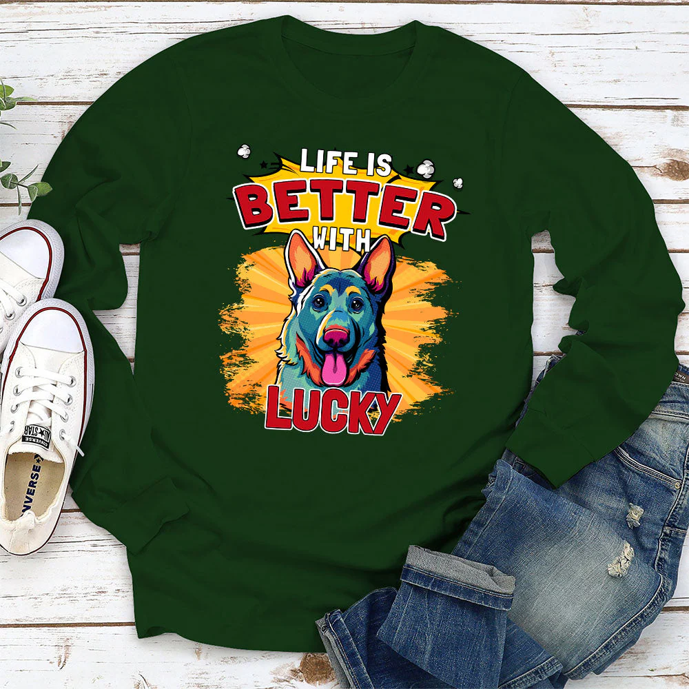 Better With Dog Popart 1 - Personalized Custom Long Sleeve T-shirt - Image 3