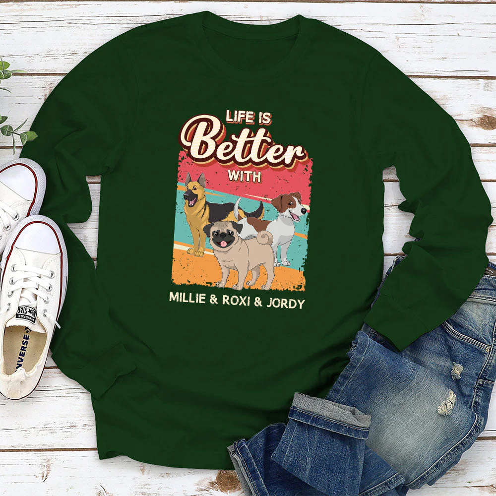 Better With Dog Retro - Personalized Custom Long Sleeve T-shirt - Image 3