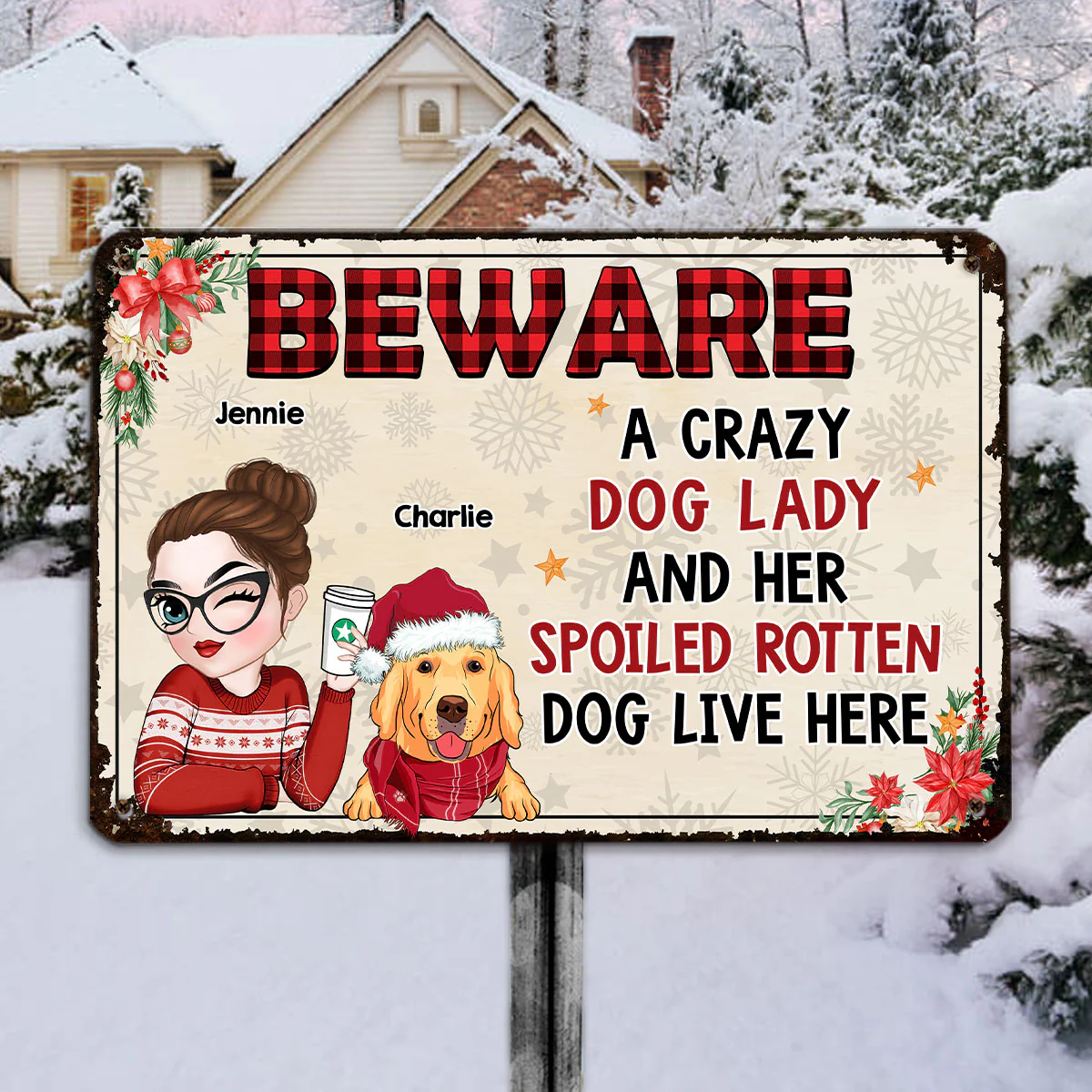Beware A Crazy Dog Lady - Personalized Custom Metal Sign - Image 2