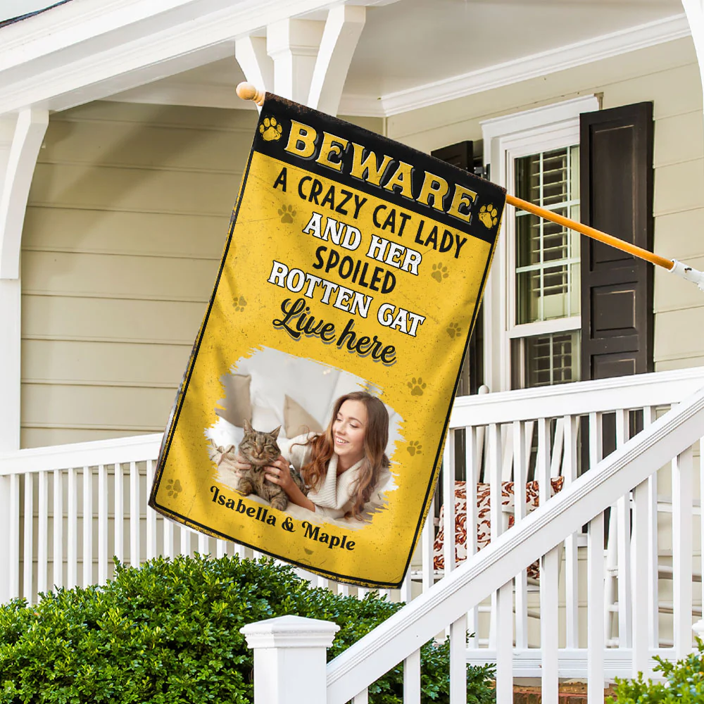 Beware Cat Version Photo - Personalized Custom Flag - Image 2