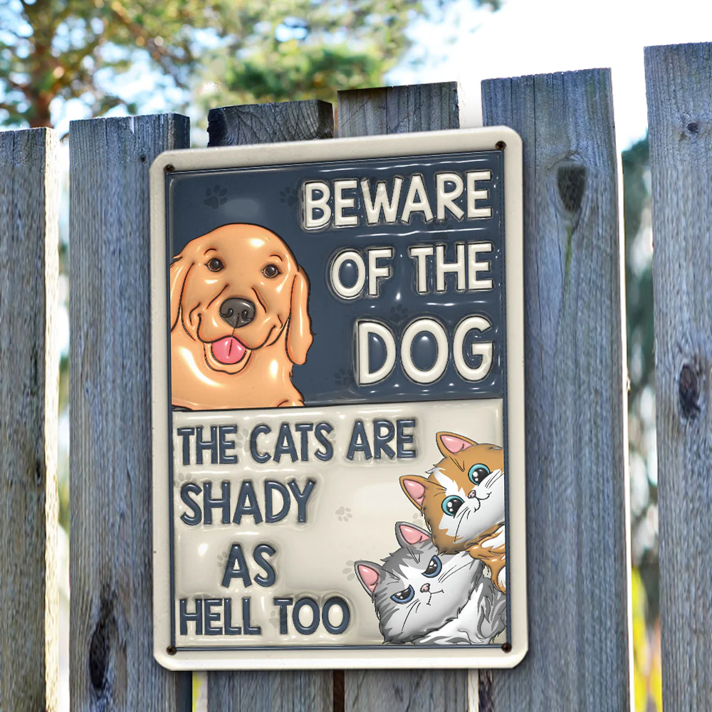 Beware Of Dog Cat - Personalized Custom 3D Inflated Effect Metal Sign - Image 3