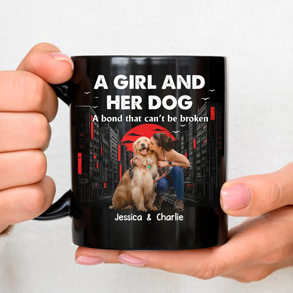 Black Red Dog And Human Photo - Personalized Custom Coffee Mug - Image 3