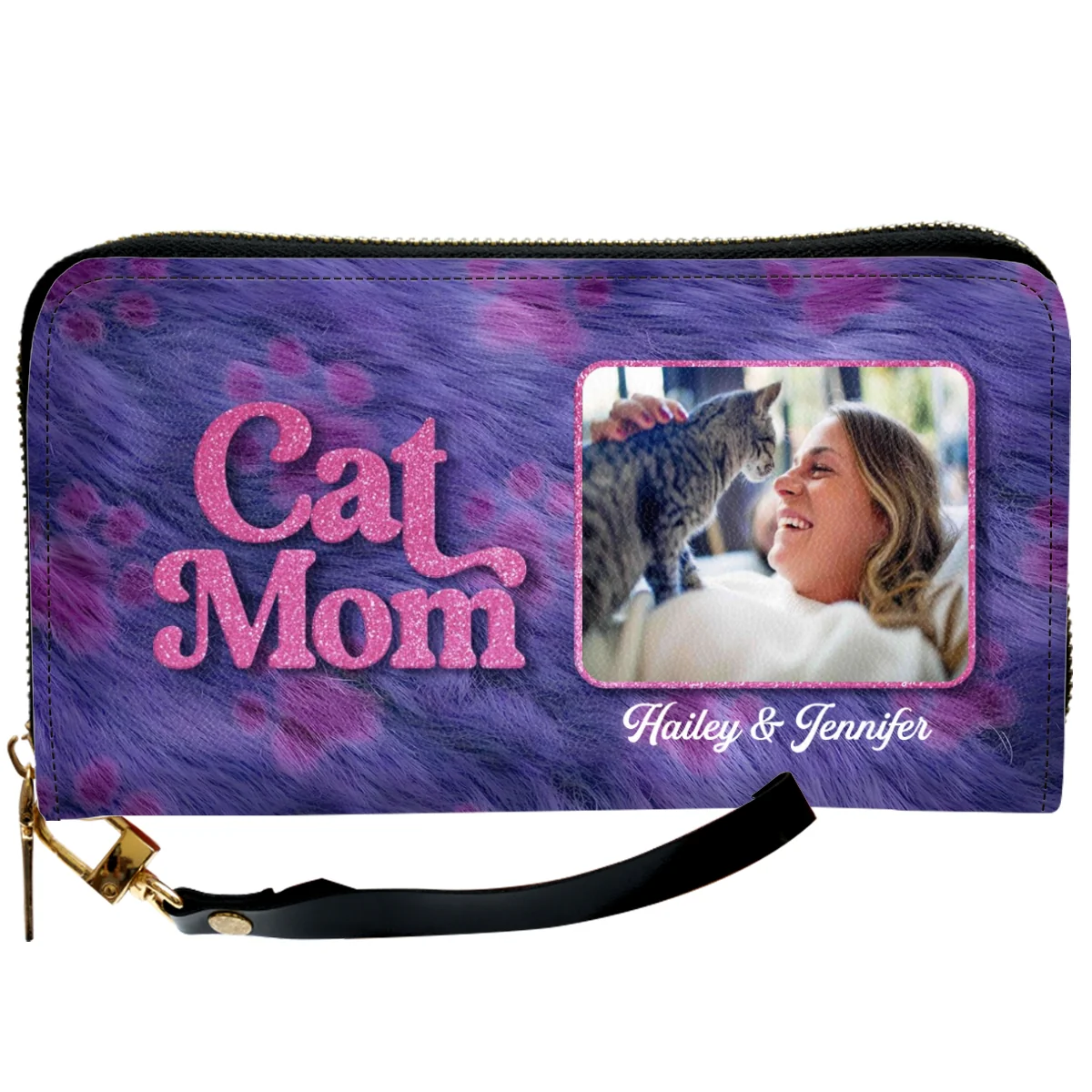 Bling Cat Mom Cartoon Photo - Personalized Custom Leather Wallet - Image 3