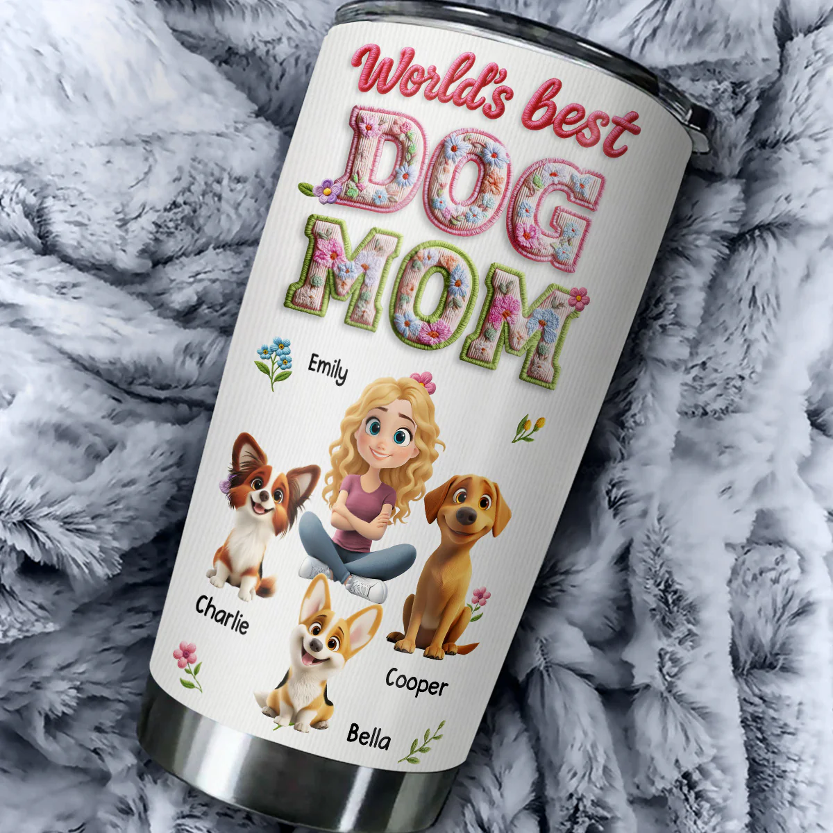 Blossoming Dog Mom - Personalized Custom 3D Effect Tumbler - Image 4