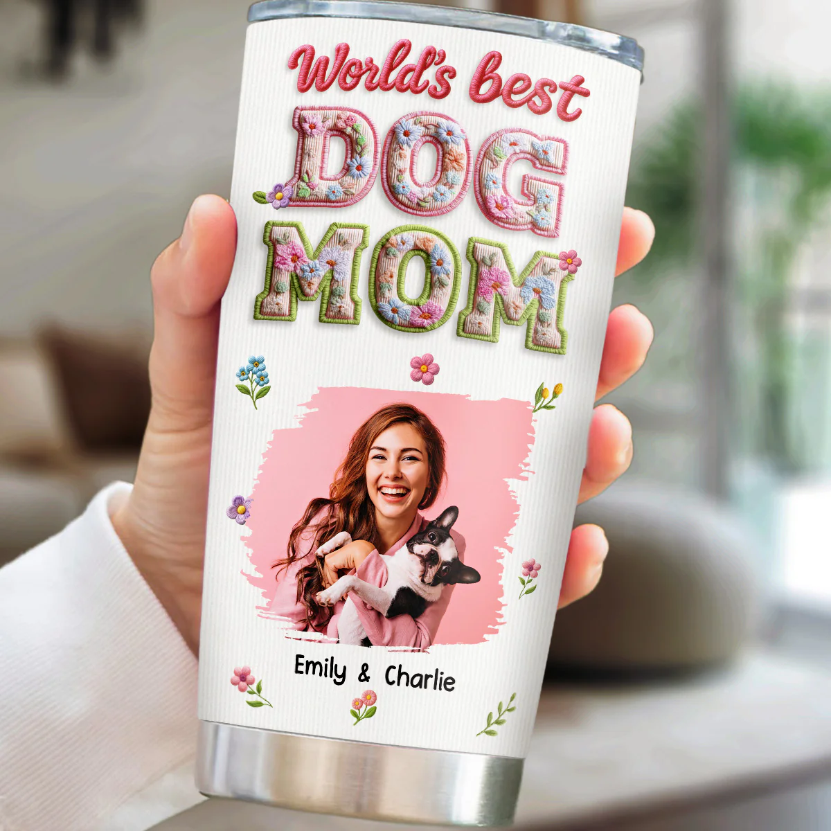 Blossoming Dog Mom Photo - Personalized Custom 3D Effect Tumbler - Image 2