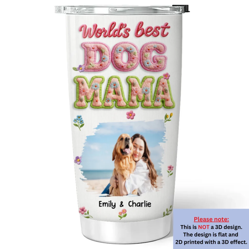 Blossoming Dog Mom Photo - Personalized Custom 3D Effect Tumbler - Image 3