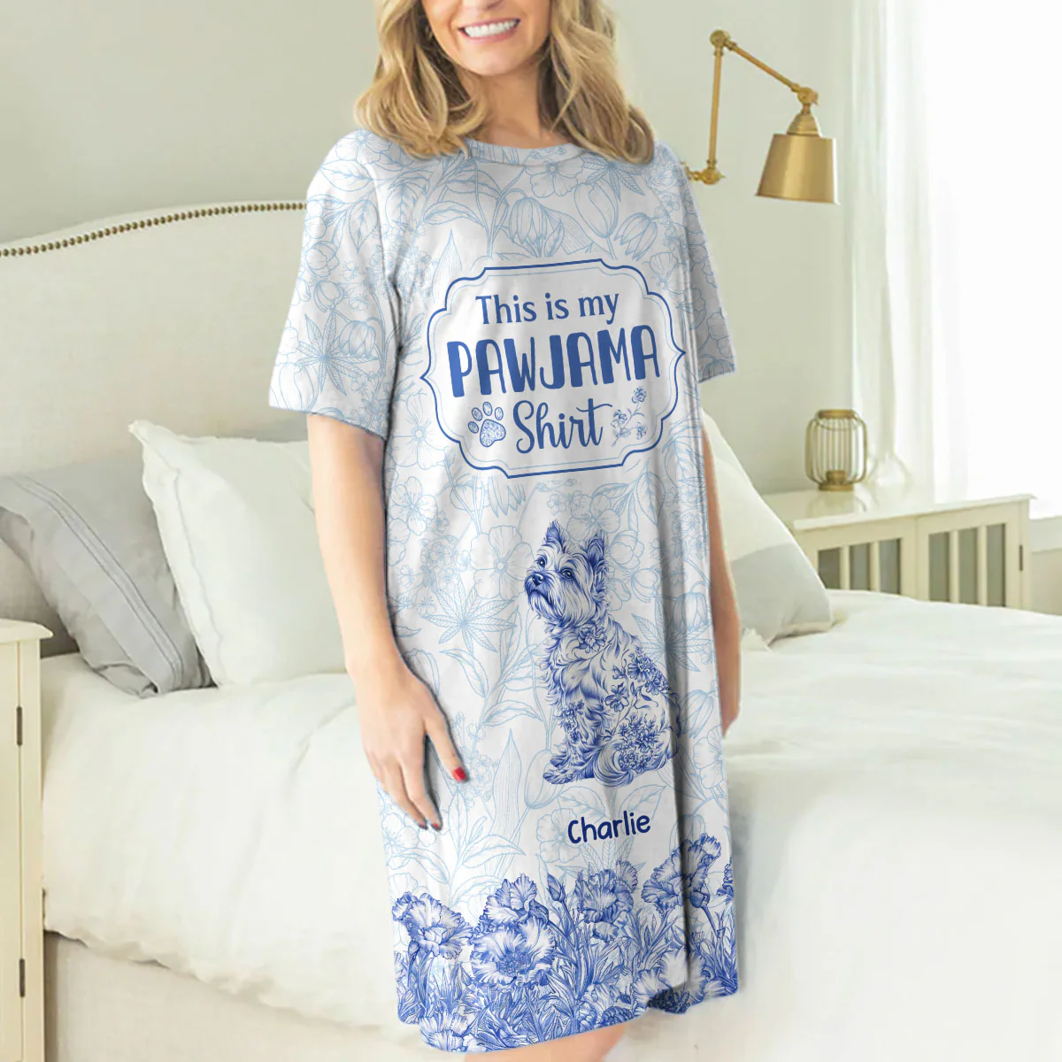 Blue Charming Dog Mom - Personalized Custom 3/4 Sleeve Dress - Image 2