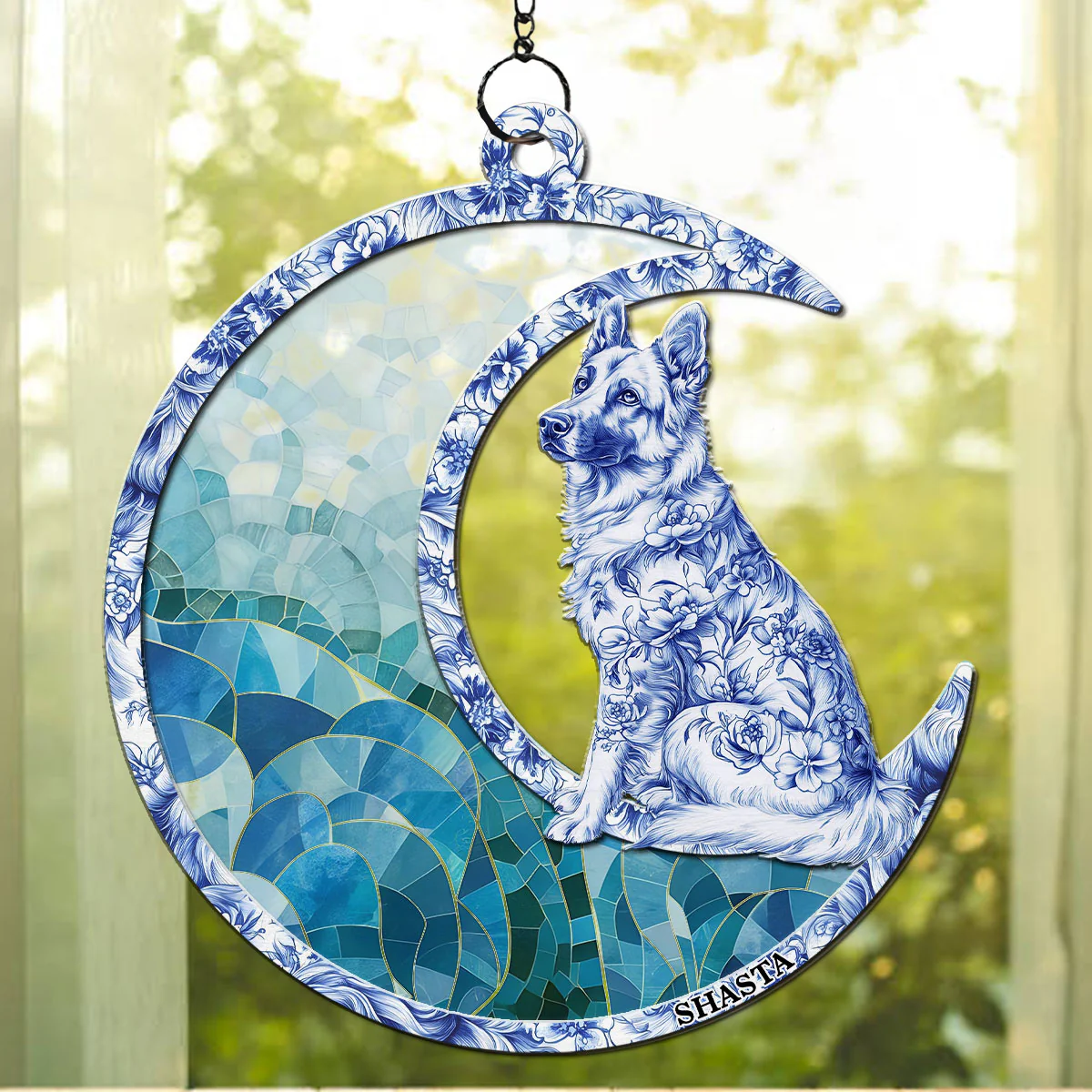Blue Toile Sadness - Personalized Custom Suncatcher - Image 2