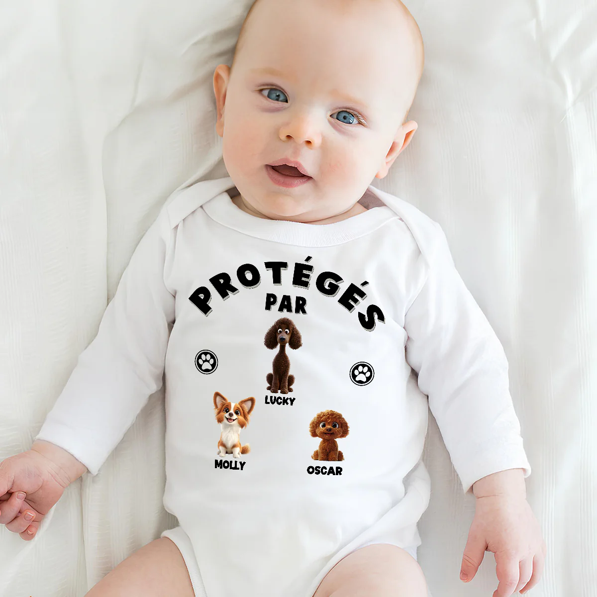 Body Bébé Manches Longues Personnalisé - Humain Protégé par des Chiens - Image 4