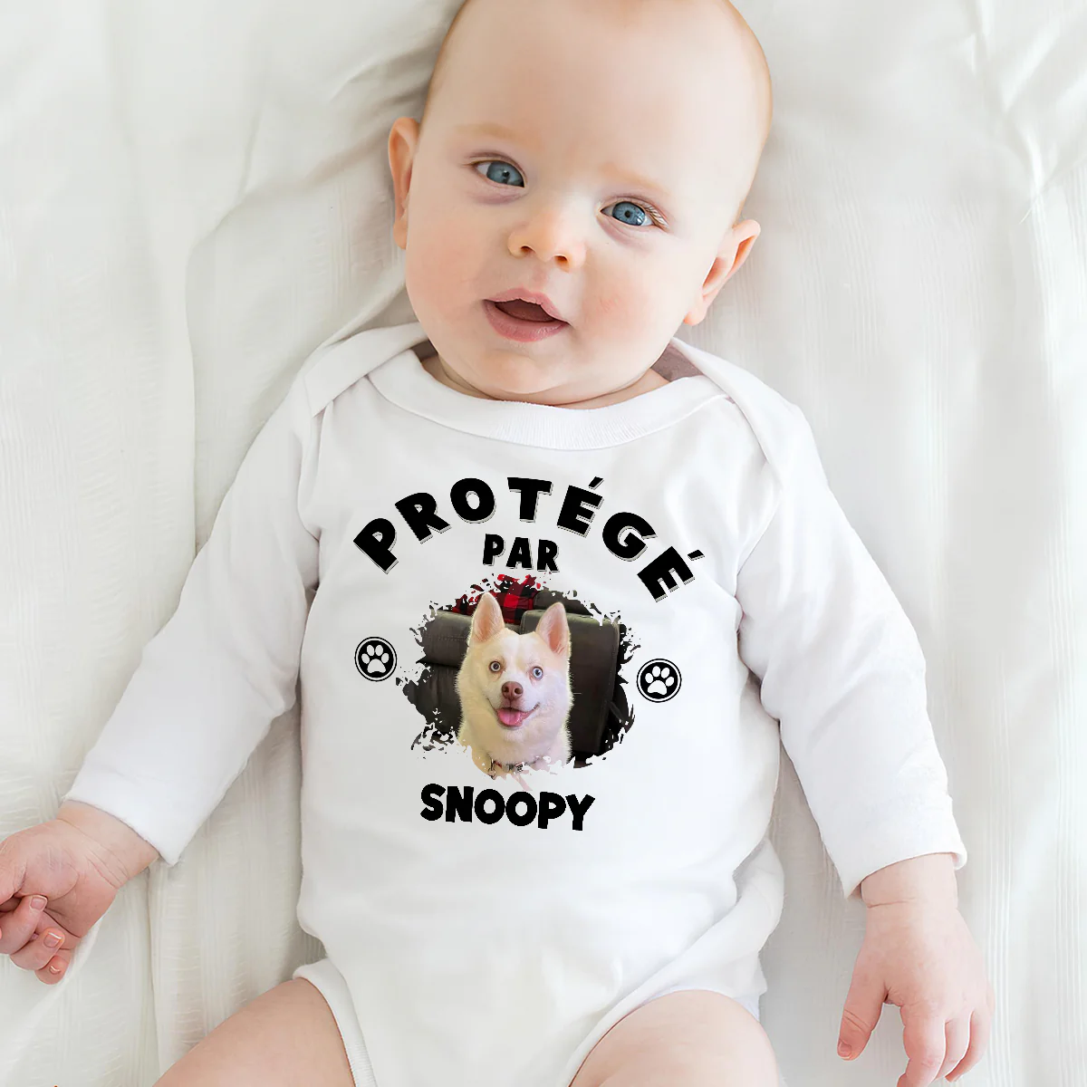 Body Bébé Manches Longues Personnalisé - Humain Protégé par des Chiens Photo - Image 3