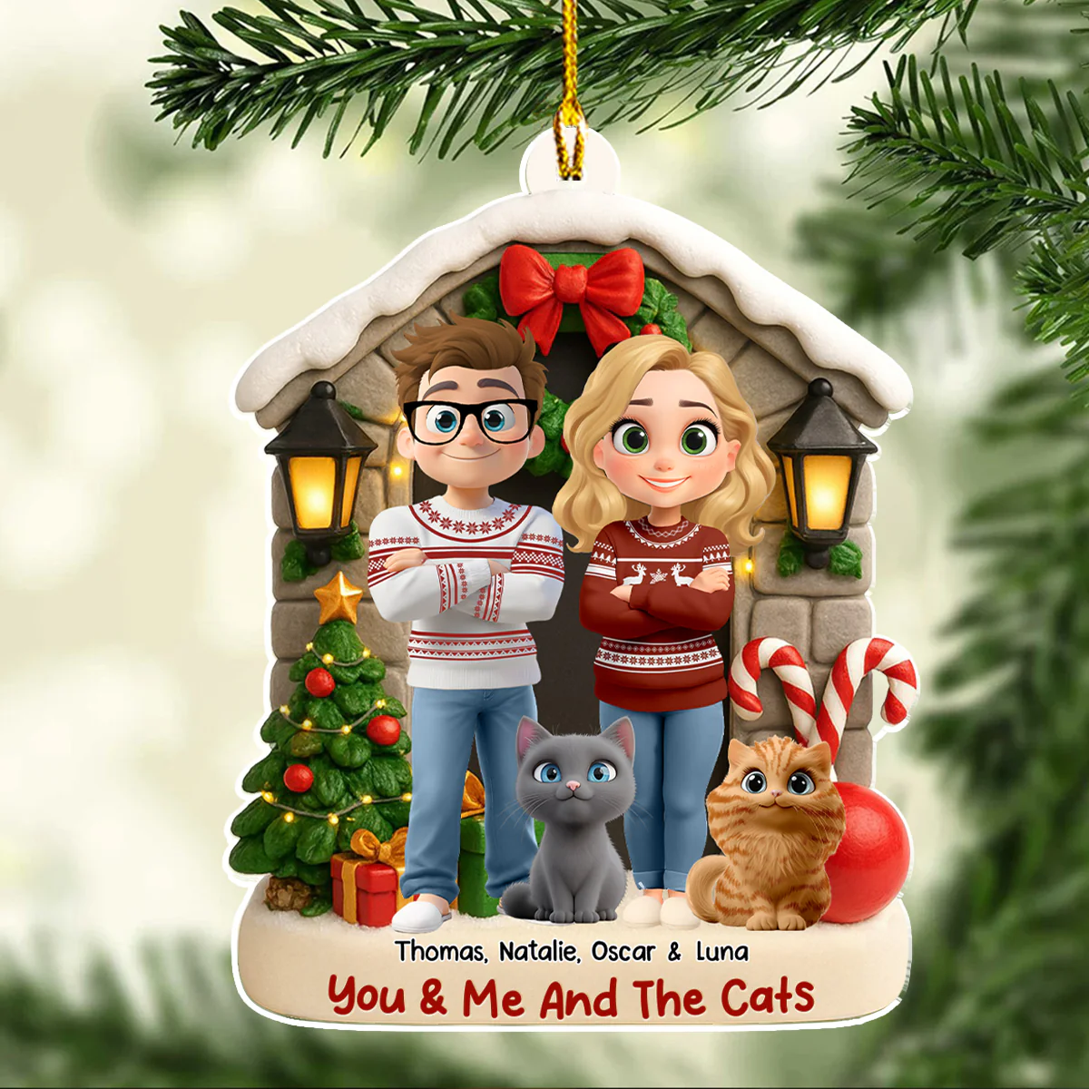Bond Of Cat Love - Personalized Custom 3D Effect Acrylic Ornament - Image 2