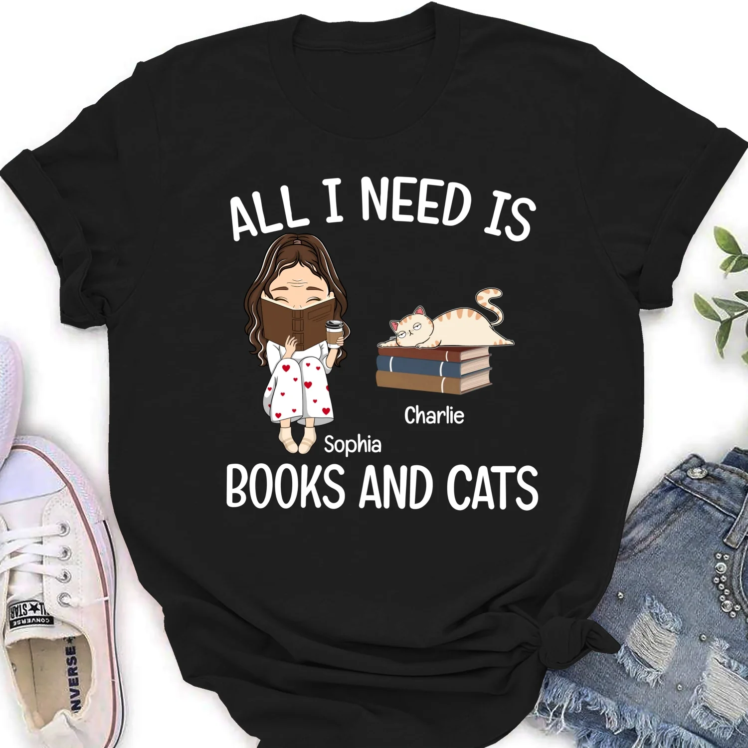 Books And Cats - Personalized Custom Personalized Custom Women's T-Shirt - Image 6
