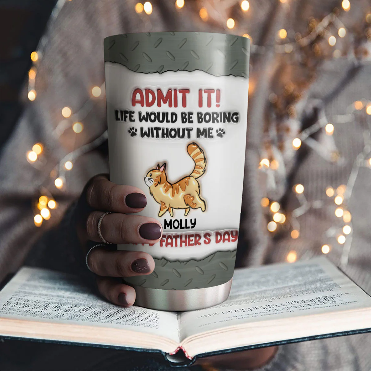 Boring Without Cats - Personalized Custom 3D Inflated Effect Tumbler - Image 2