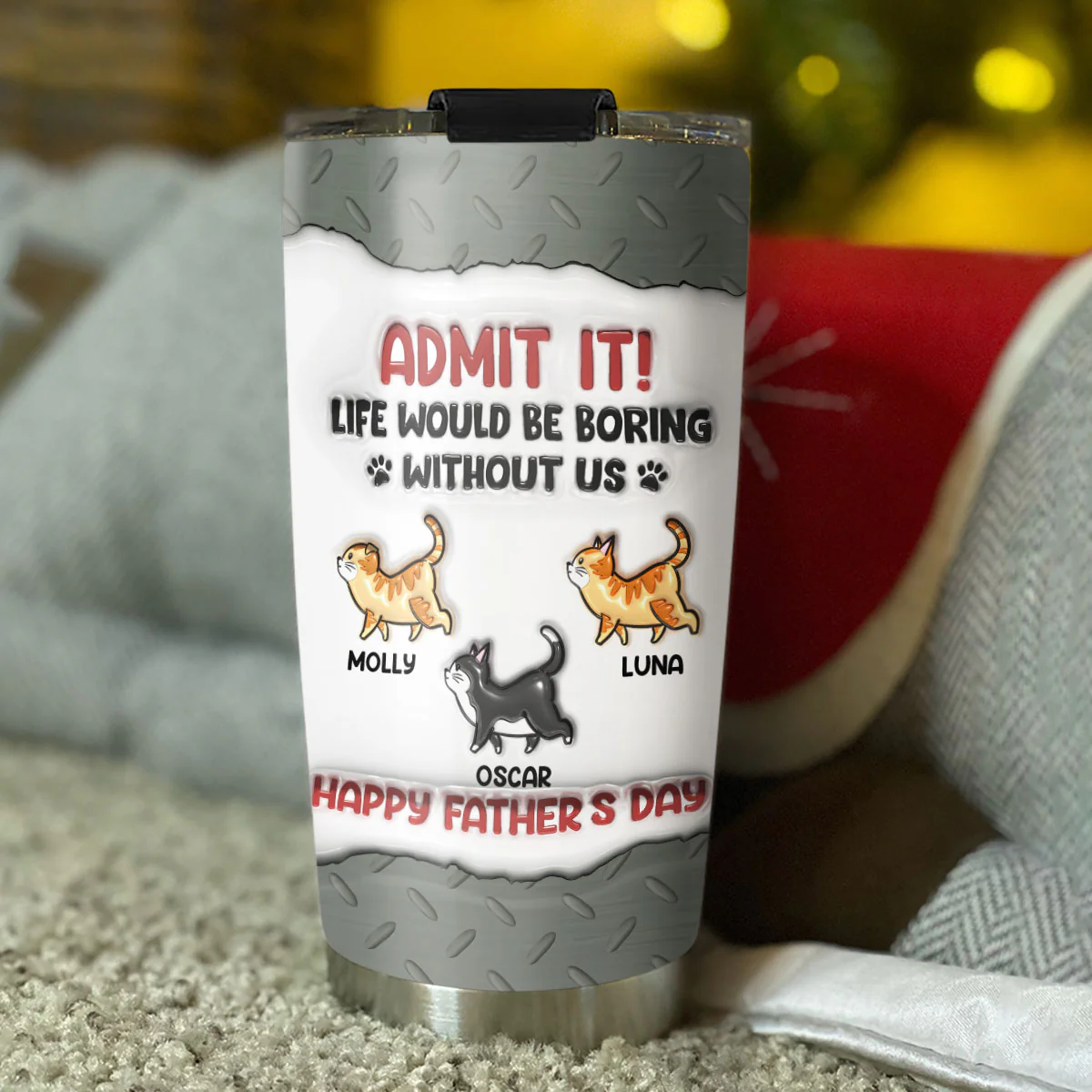 Boring Without Cats - Personalized Custom 3D Inflated Effect Tumbler - Image 3