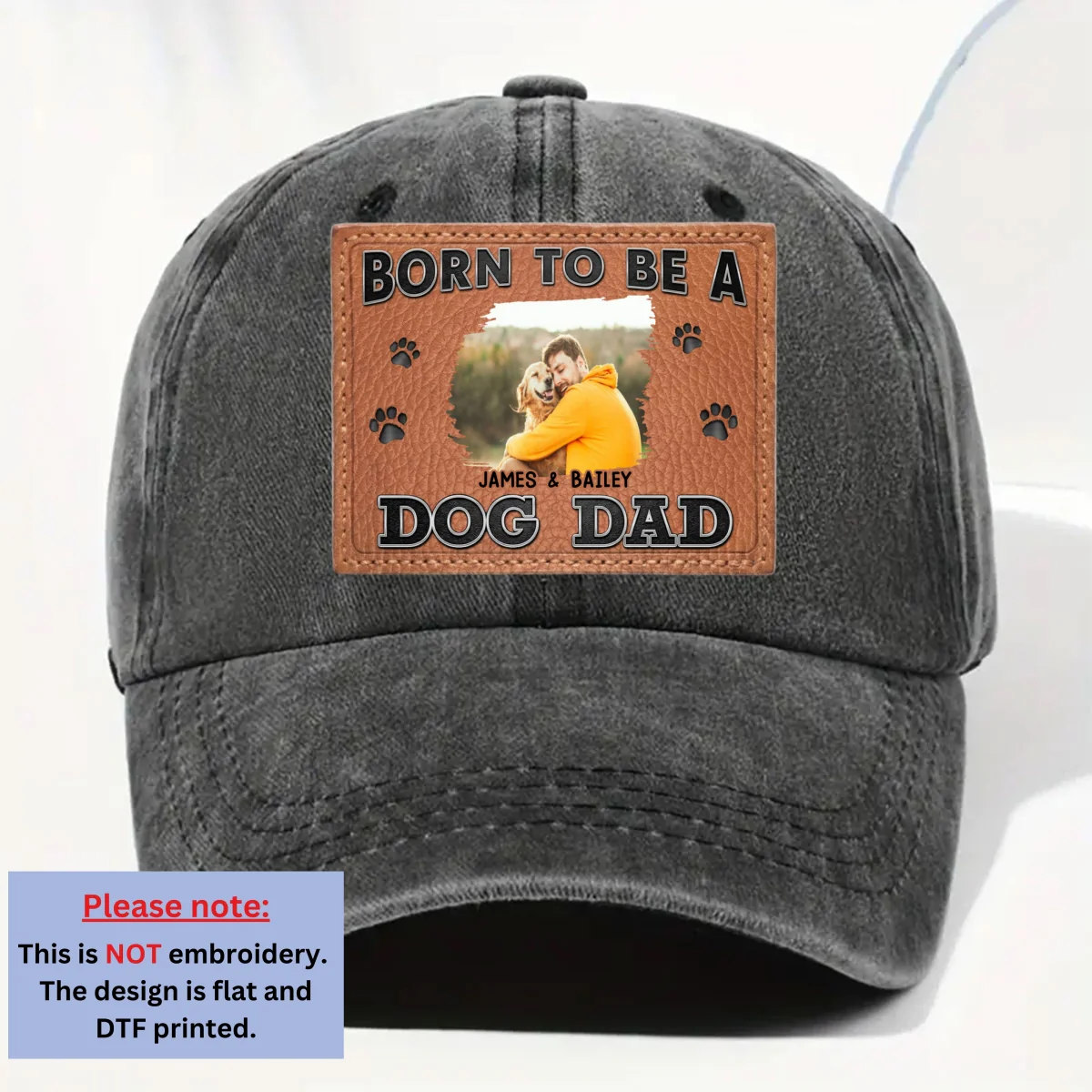 Born To Be Photo - Personalized Custom 3D Effect Vintage Washed Denim Cap - Image 5