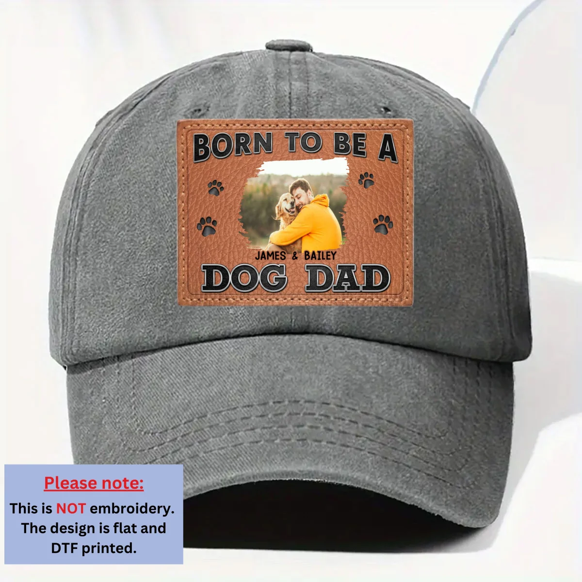 Born To Be Photo - Personalized Custom 3D Effect Vintage Washed Denim Cap - Image 6