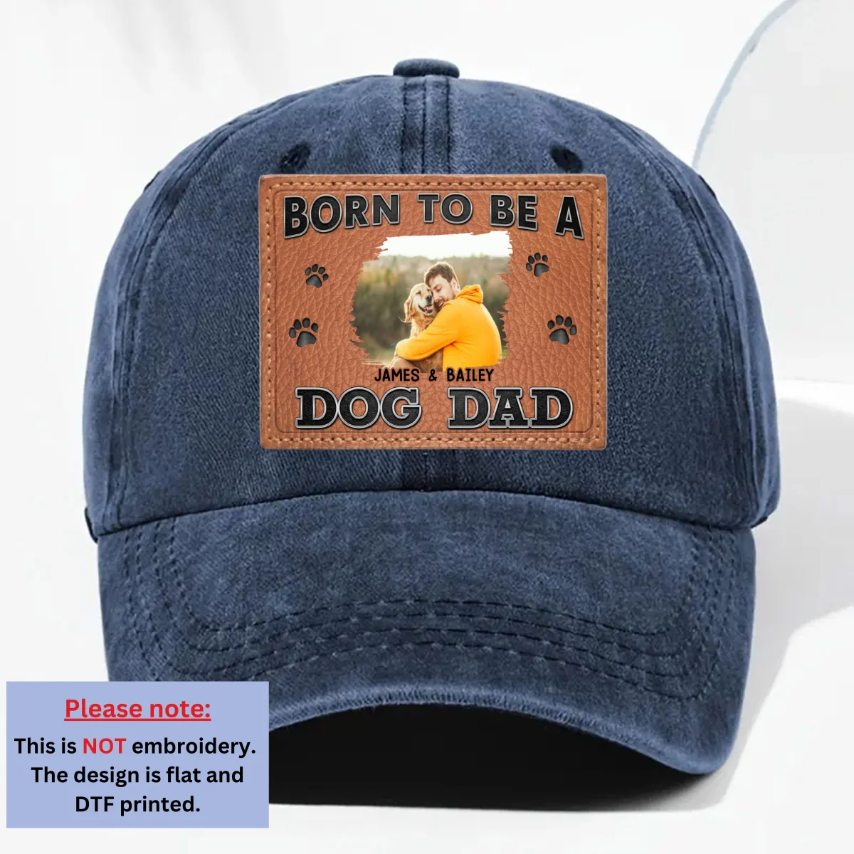 Born To Be Photo - Personalized Custom 3D Effect Vintage Washed Denim Cap - Image 7